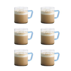 Borosil Vision Classic 190 ML Mug with Blue Handle | Transparent | Set of 6 Pcs