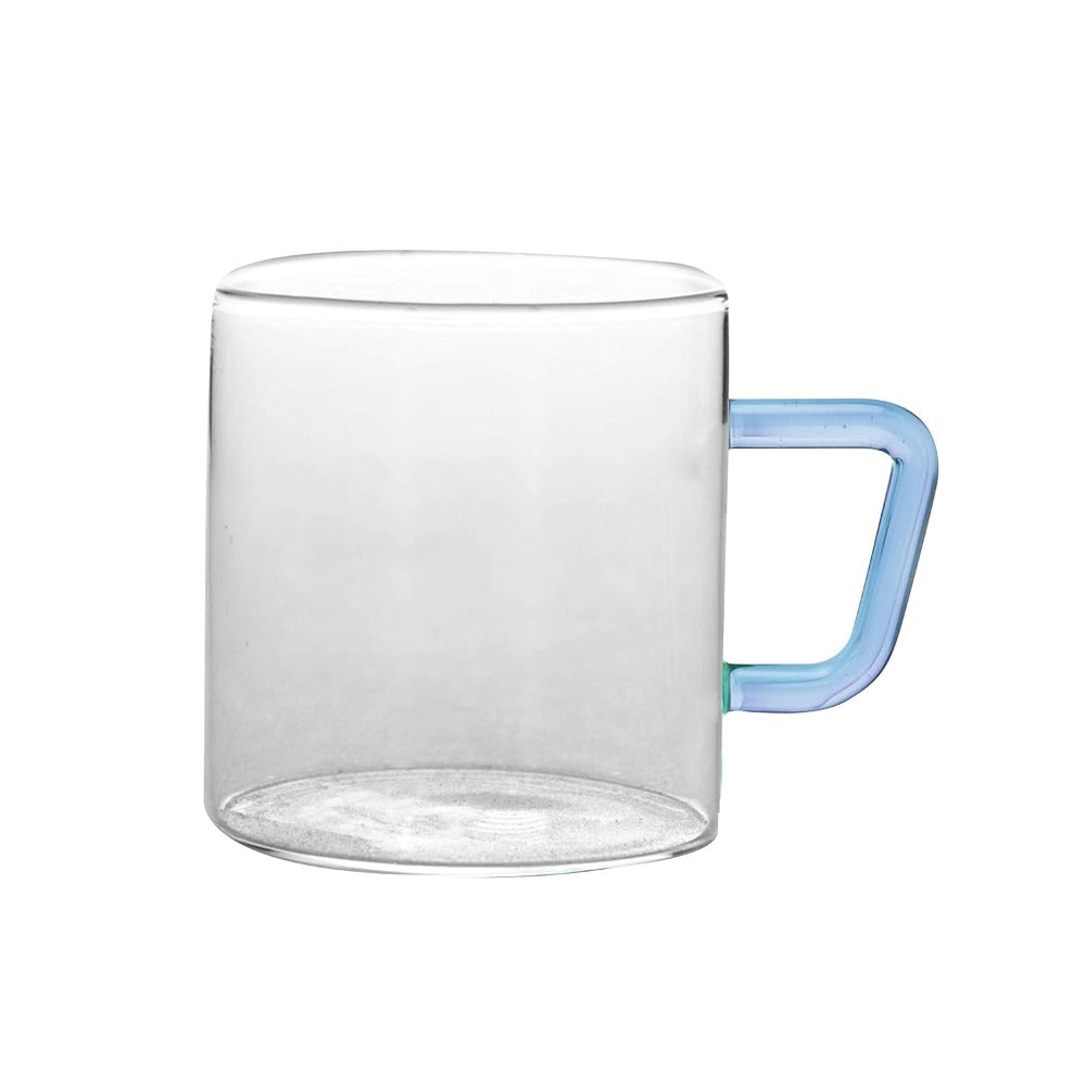 Borosil Vision Classic 190 ML Mug with Blue Handle | Transparent | Set of 6 Pcs