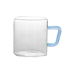 Borosil Vision Classic 190 ML Mug with Blue Handle | Transparent | Set of 6 Pcs