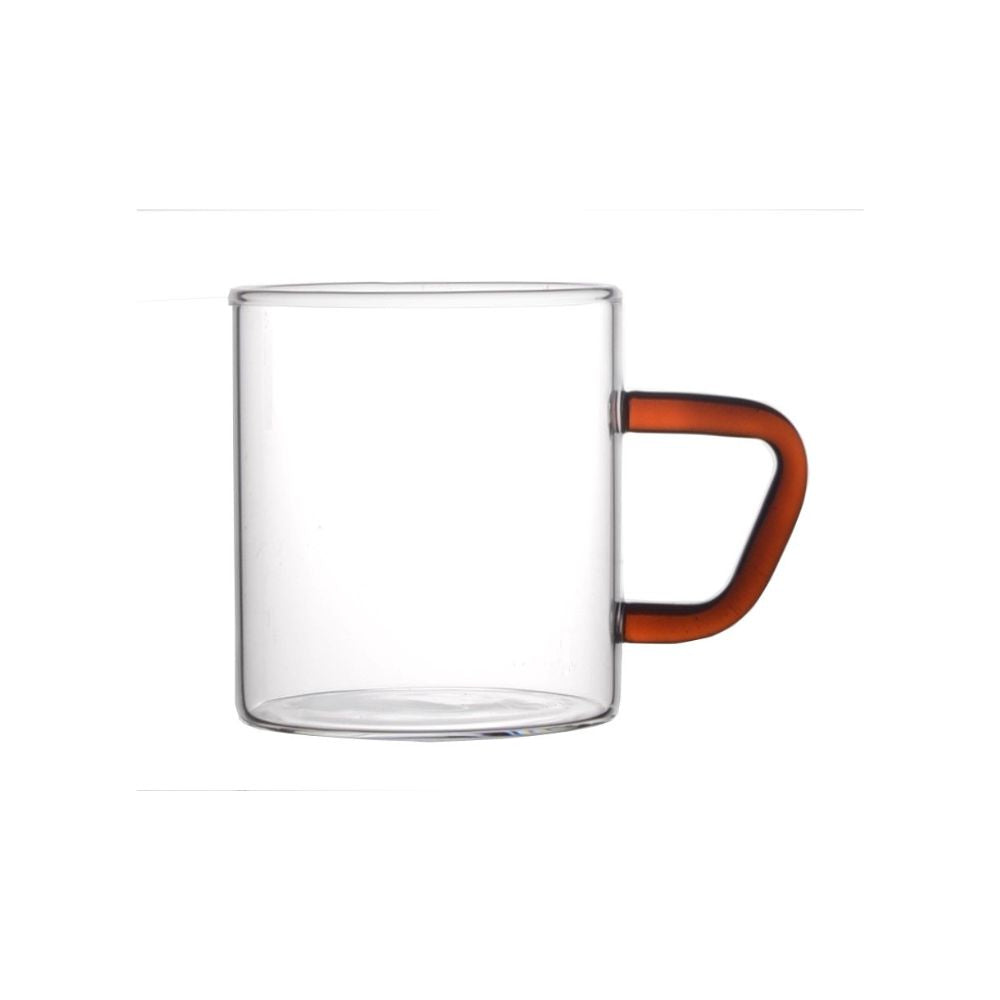 Borosil Vision Classic 190 ML Mug with Brown Handle | Transparent | Set of 6 Pcs
