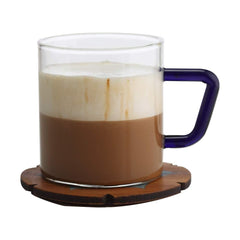 Borosil Vision Classic 190 ML Mug with Indigo Handle | Transparent | Set of 6 Pcs