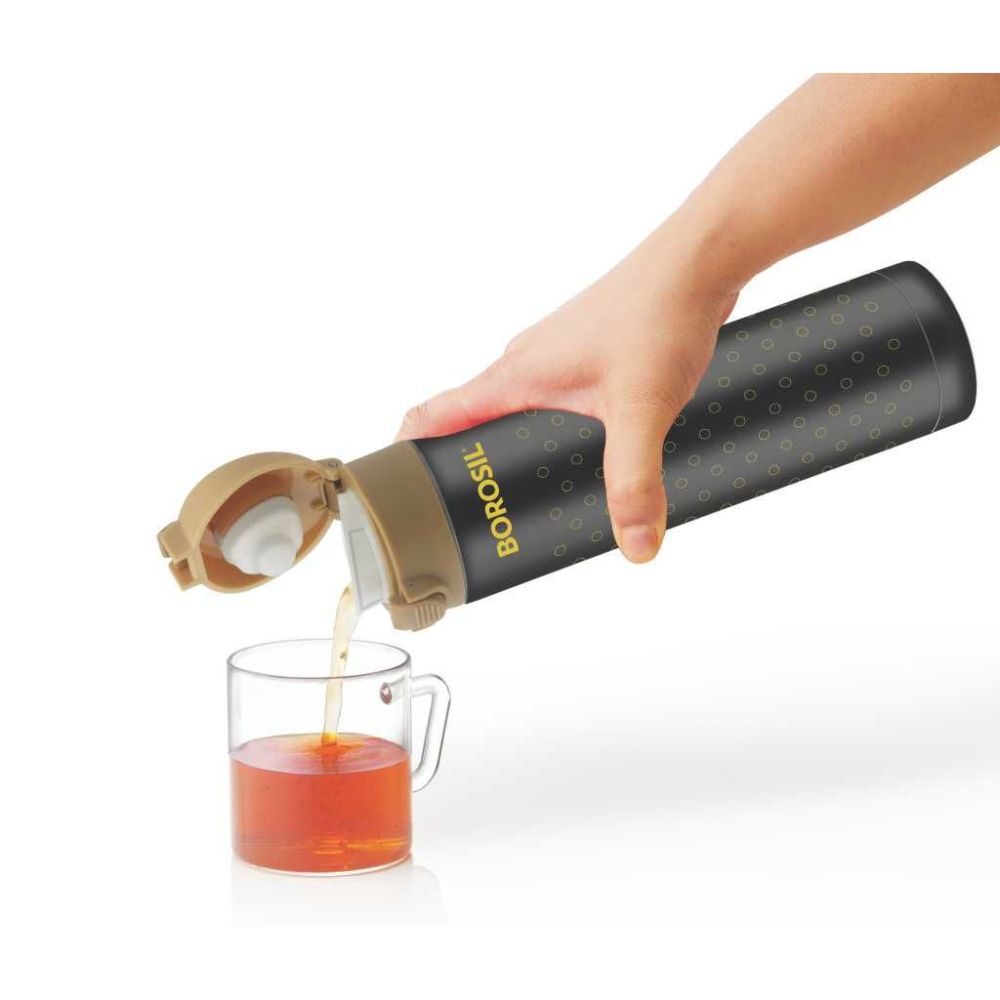Borosil Stainless Steel Polka 350 ML Bottle | Black | 1 Pc
