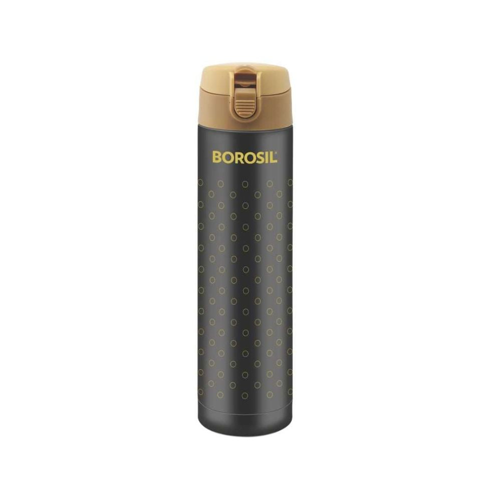 Borosil Stainless Steel Polka 350 ML Bottle | Black | 1 Pc