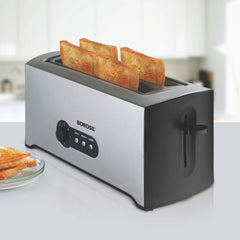 Borosil Krispy 4 Slice 1500 Watt Pop-Up Toaster | Silver & Black