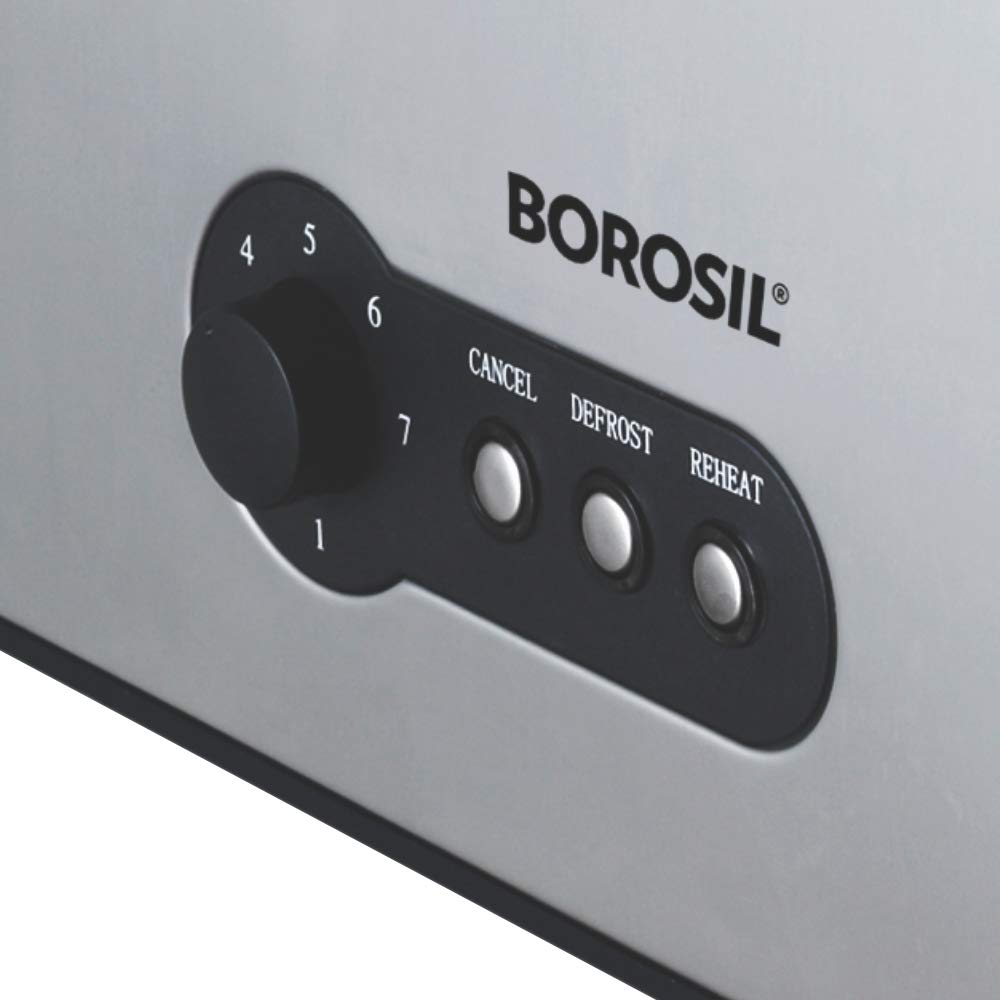 Borosil Krispy 4 Slice 1500 Watt Pop-Up Toaster | Silver & Black