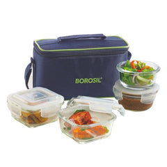 Borosil Microwavable Universal 4 Containers Borosilicate Glass Lunch Box | Set of 4 Pcs
