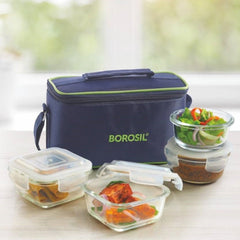 Borosil Microwavable Universal 4 Containers Borosilicate Glass Lunch Box | Set of 4 Pcs