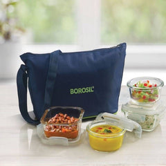 Borosil Microwavable Klip-N-Store Daisy 4 Containers Borosilicate Glass Lunch Box | Set of 4 Pcs