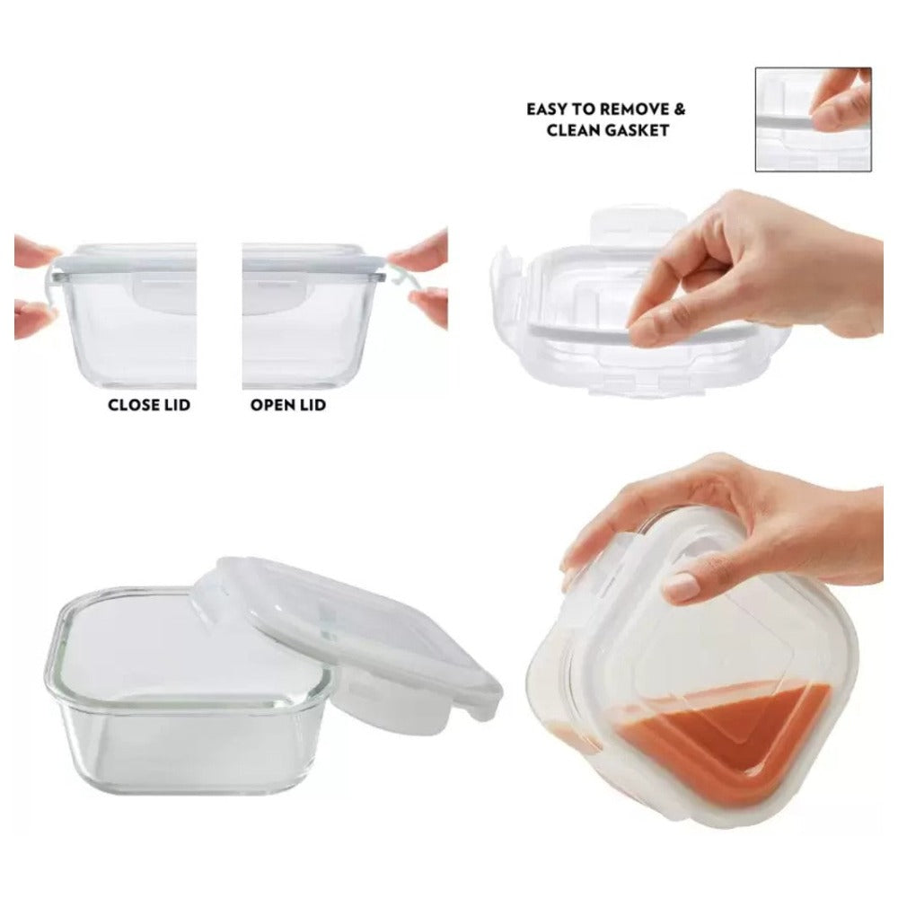 Borosil Microwavable Universal 4 Containers Borosilicate Glass Lunch Box | Set of 4 Pcs