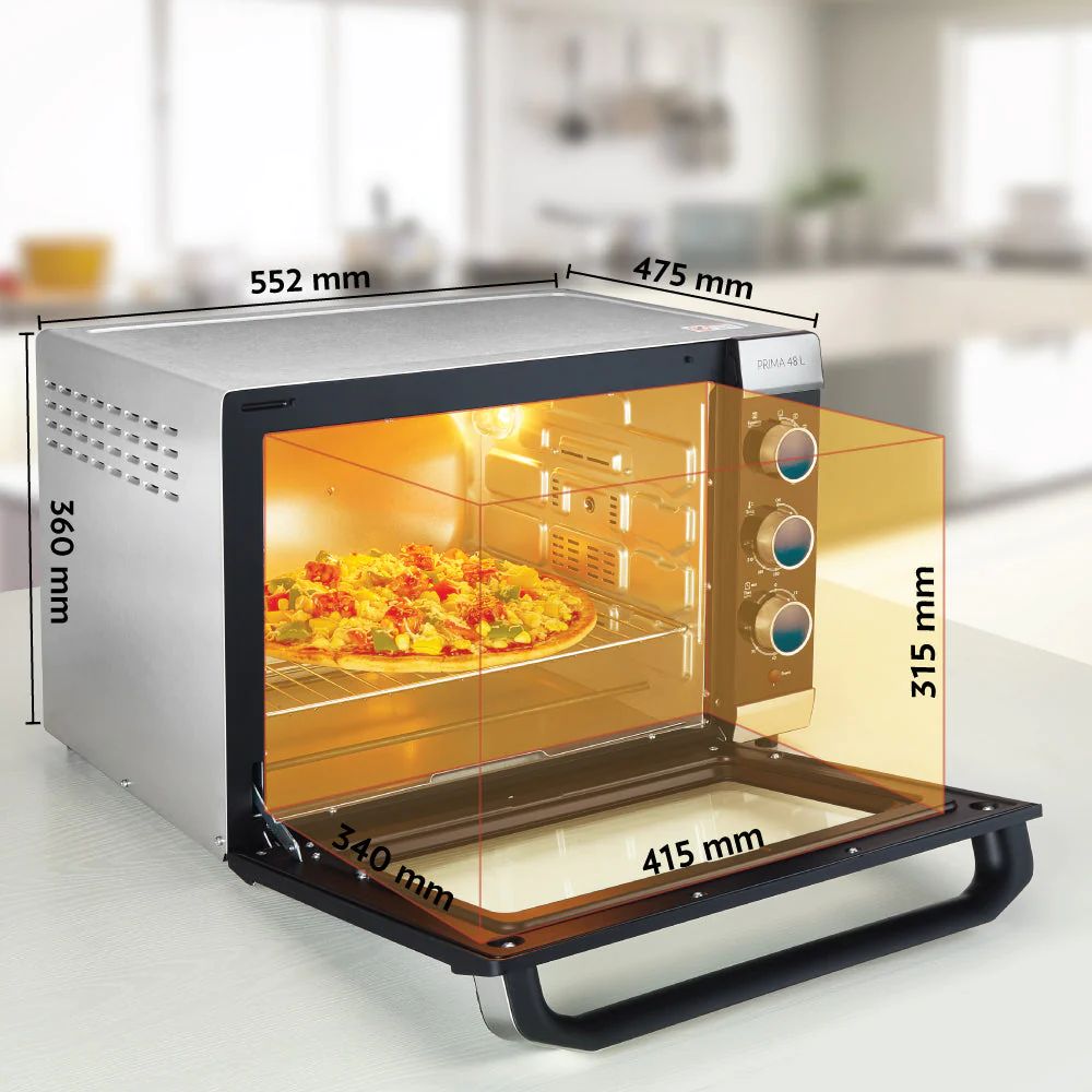Borosil Prima 48 Litres Digital Oven Toaster & Grill | Motorized Rotisserie & Convection Heating | Silver & Black