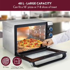 Borosil Prima 48 Litres Digital Oven Toaster & Grill | Motorized Rotisserie & Convection Heating | Silver & Black
