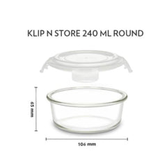 Borosil Klip N Store Round Glass Storage Container | Microwave & Oven Safe | Transparent | 1 Pc
