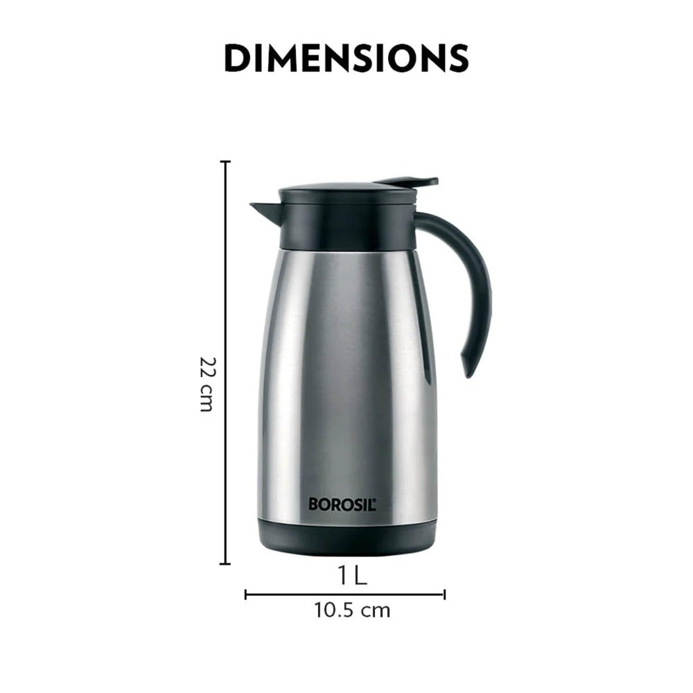 Borosil Insulated Stainless Steel Tea Pot | Hot n Cold | Silver