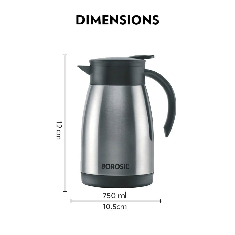 Borosil Insulated Stainless Steel Tea Pot | Hot n Cold | Silver