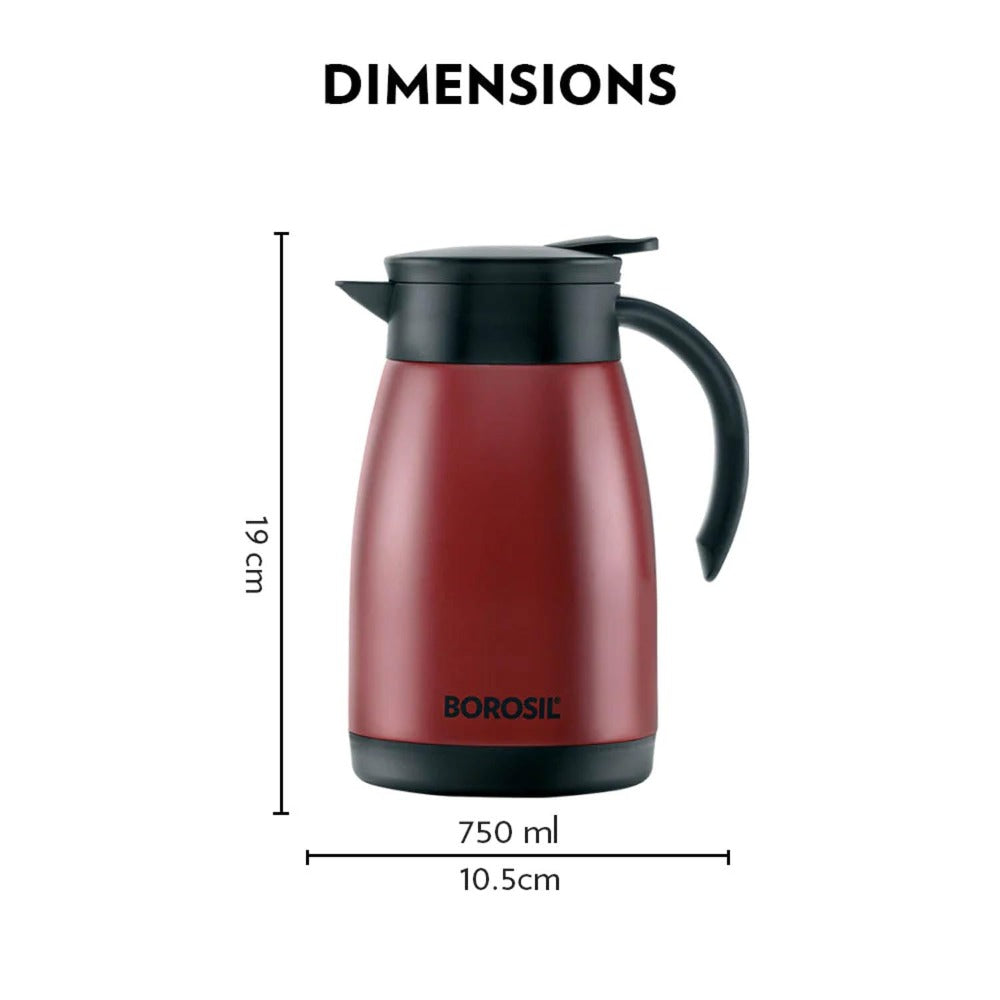 Borosil Insulated Stainless Steel Tea Pot | Hot n Cold | Red