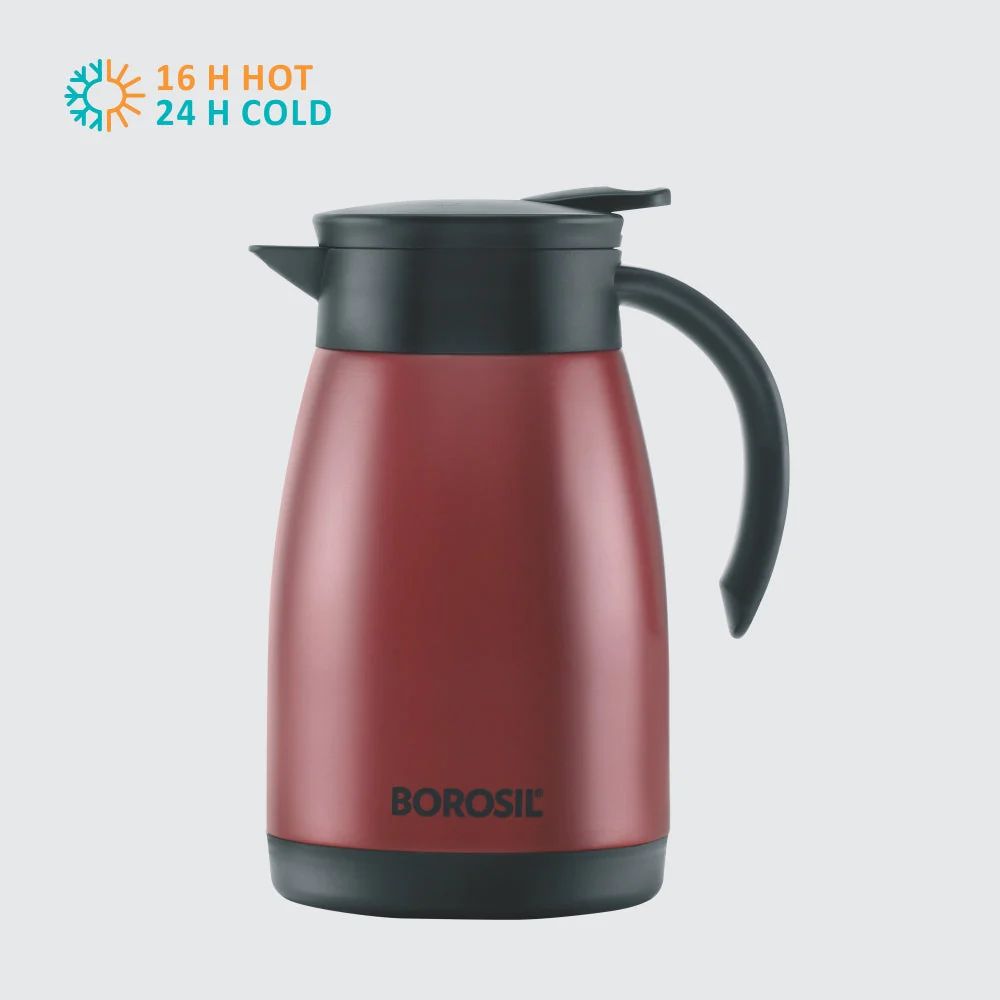 Borosil Insulated Stainless Steel Tea Pot | Hot n Cold | Red