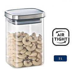 Borosil Classic Square 1000 ML Glass Storage Jar | Transparent | 1 Pc
