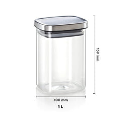 Borosil Classic Square 1000 ML Glass Storage Jar | Transparent | 1 Pc