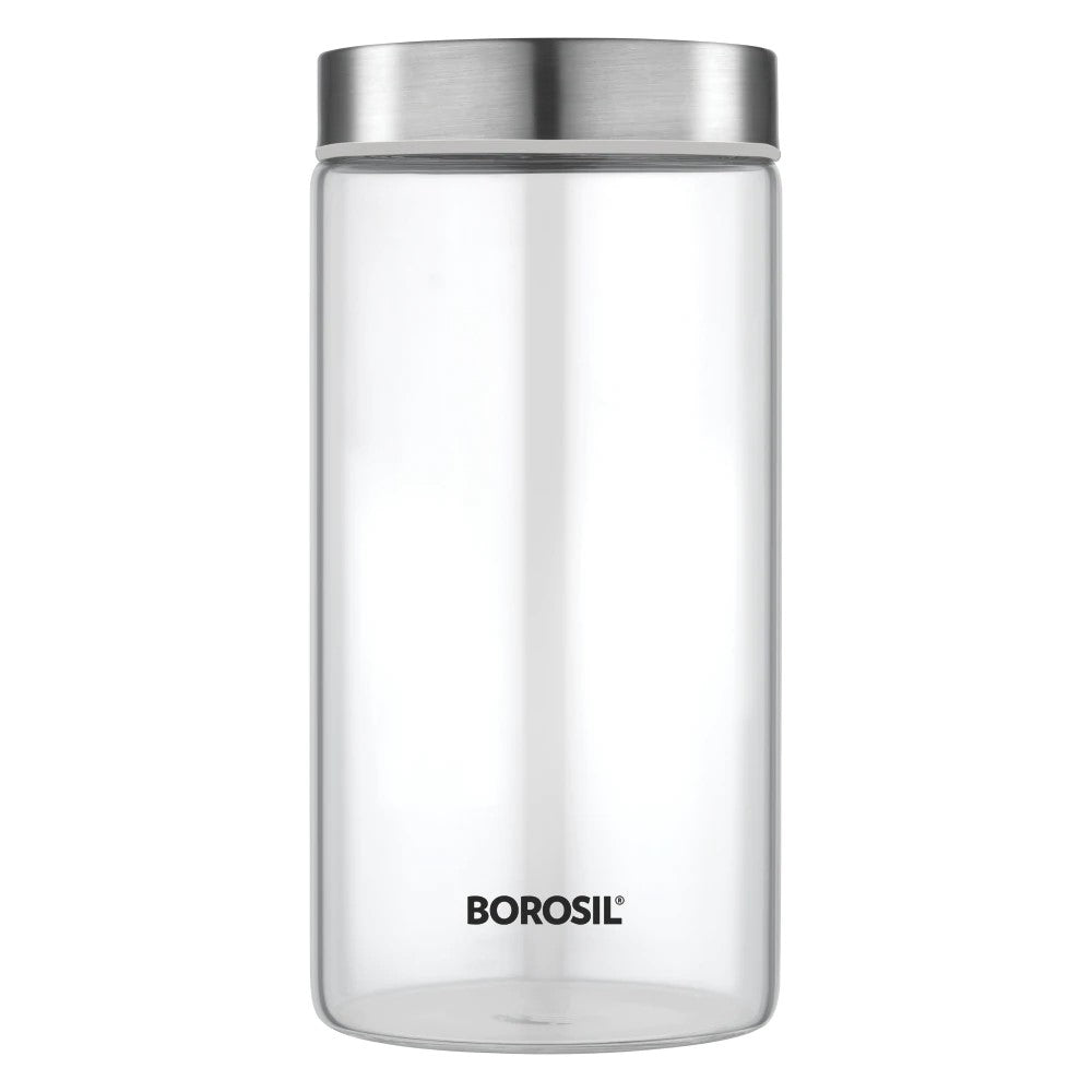 Borosil Endura Storage Glass Jar with SS Lid | Air-Tight Storage Containers For Kitchen | Transparent | 1 Pc