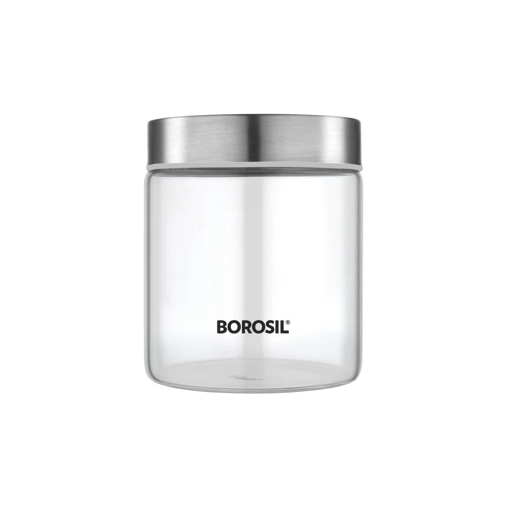 Borosil Endura Storage Glass Jar with SS Lid | Air-Tight Storage Containers For Kitchen | Transparent | 1 Pc