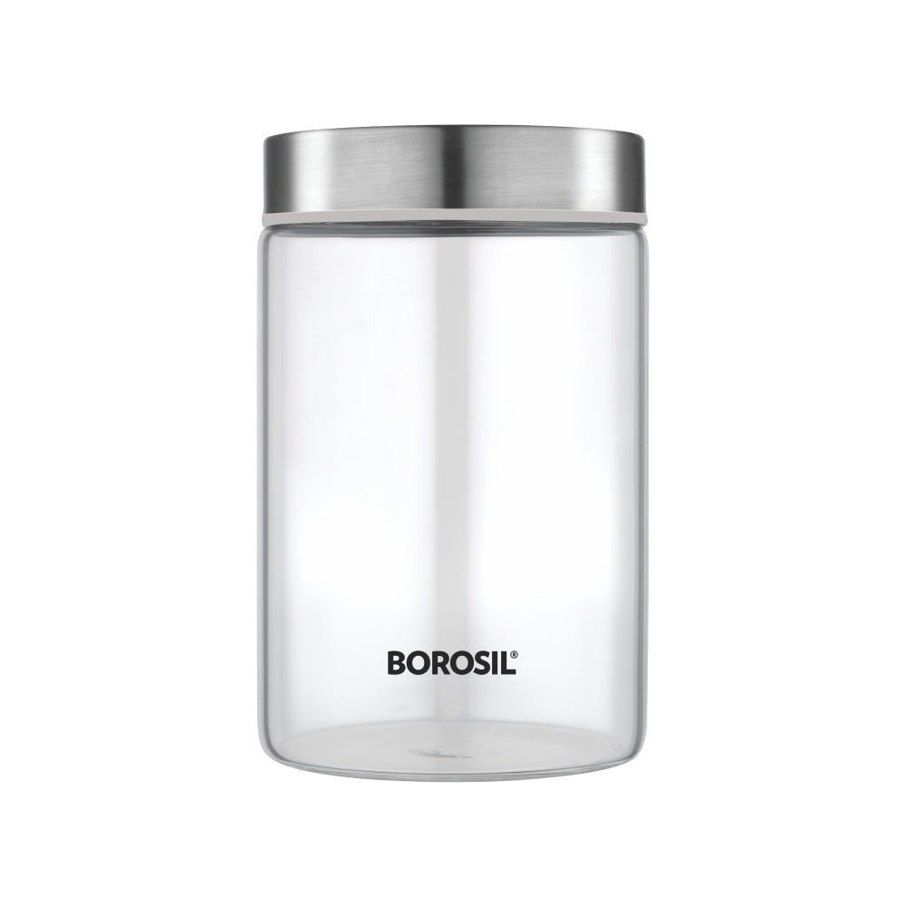 Borosil Endura Storage Glass Jar with SS Lid | Air-Tight Storage Containers For Kitchen | Transparent | 1 Pc