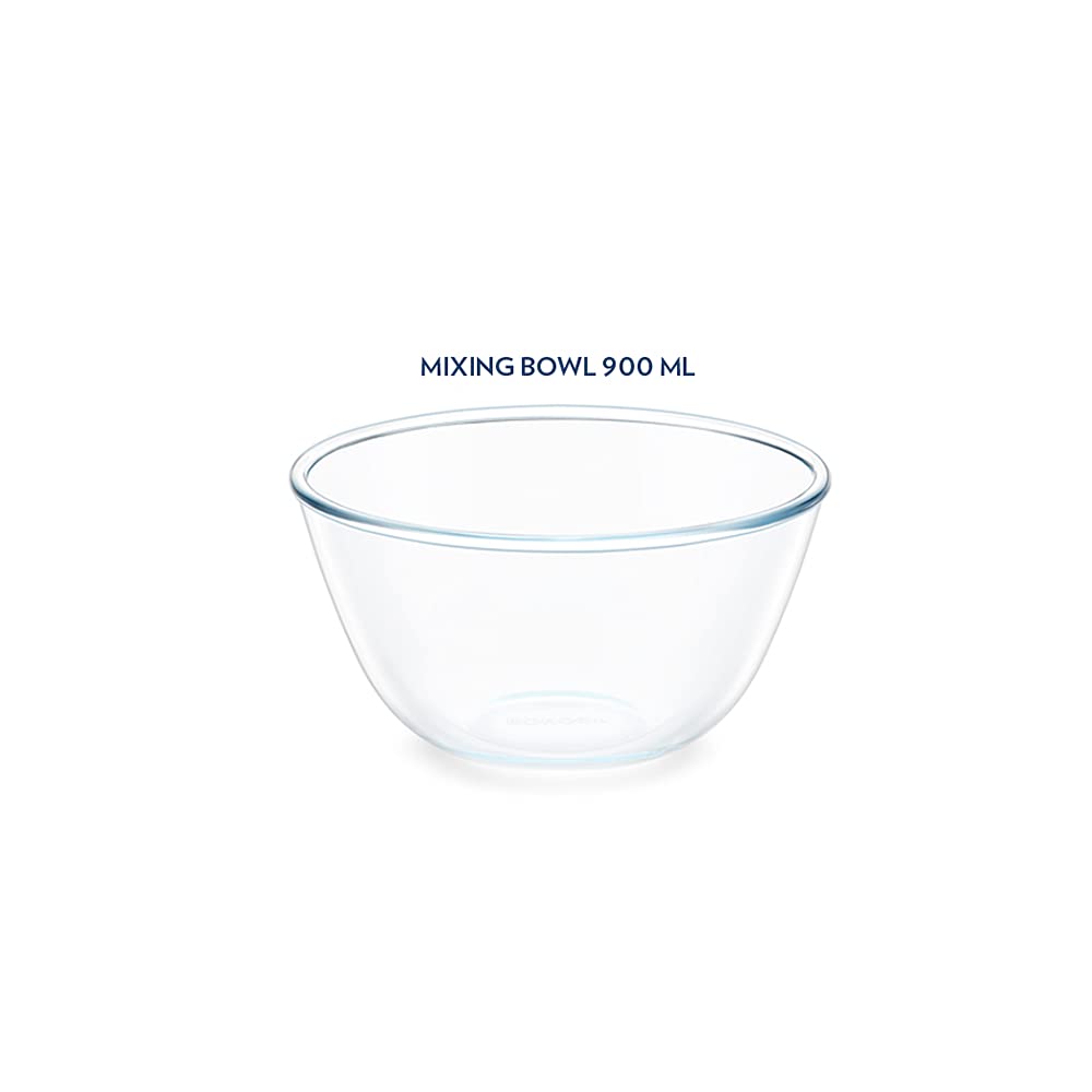 Borosil Glass Mixing & Serving Bowl with Blue Lid | Transparent | 1 Pc