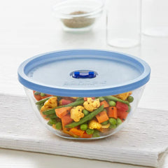 Borosil Glass Mixing & Serving Bowl with Blue Lid | Transparent | 1 Pc