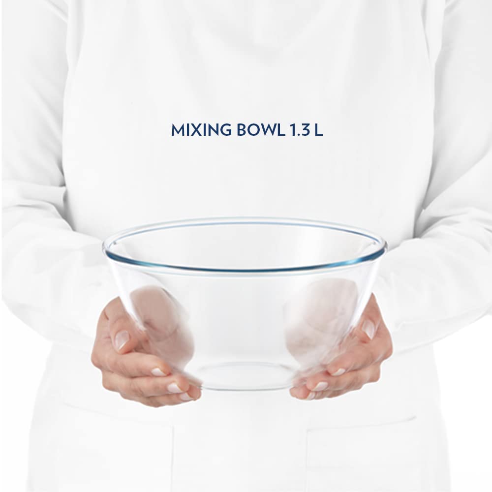 Borosil Glass Mixing & Serving Bowl with Blue Lid | Transparent | 1 Pc