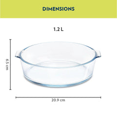 Borosil Round 1200 ML Cake Dish with Handle | Microwave & Oven Safe | Transparent | 1 Pc