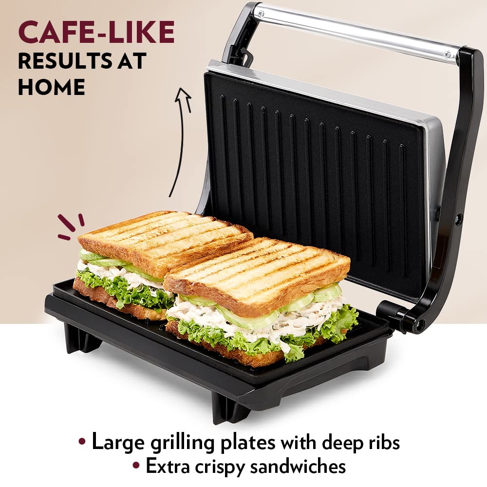Borosil Prime 700 Watts 2 Slice Grill Sandwich Maker | Grey