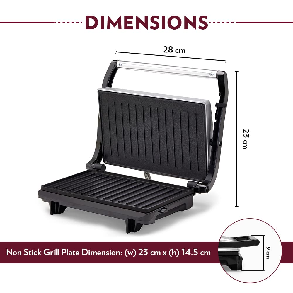 Borosil Prime 700 Watts 2 Slice Grill Sandwich Maker | Grey