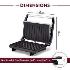 Borosil Prime 700 Watts 2 Slice Grill Sandwich Maker | Grey