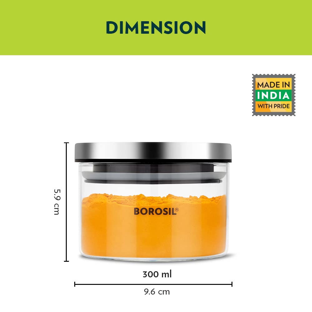 Borosil Classic Glass Storage Jar with Stainless Steel Lid | Transparent | 1 Pc