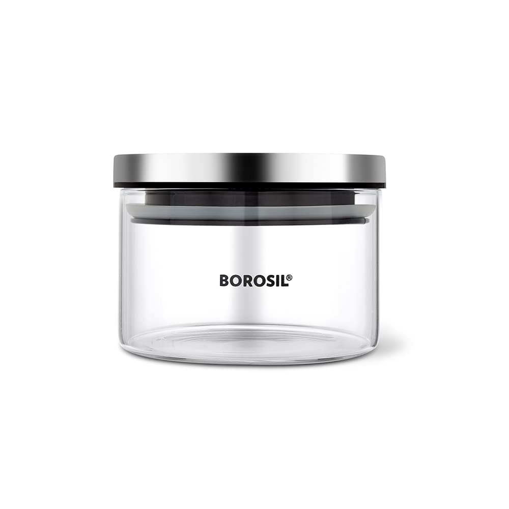 Borosil Classic Glass Storage Jar with Stainless Steel Lid | Transparent | 1 Pc