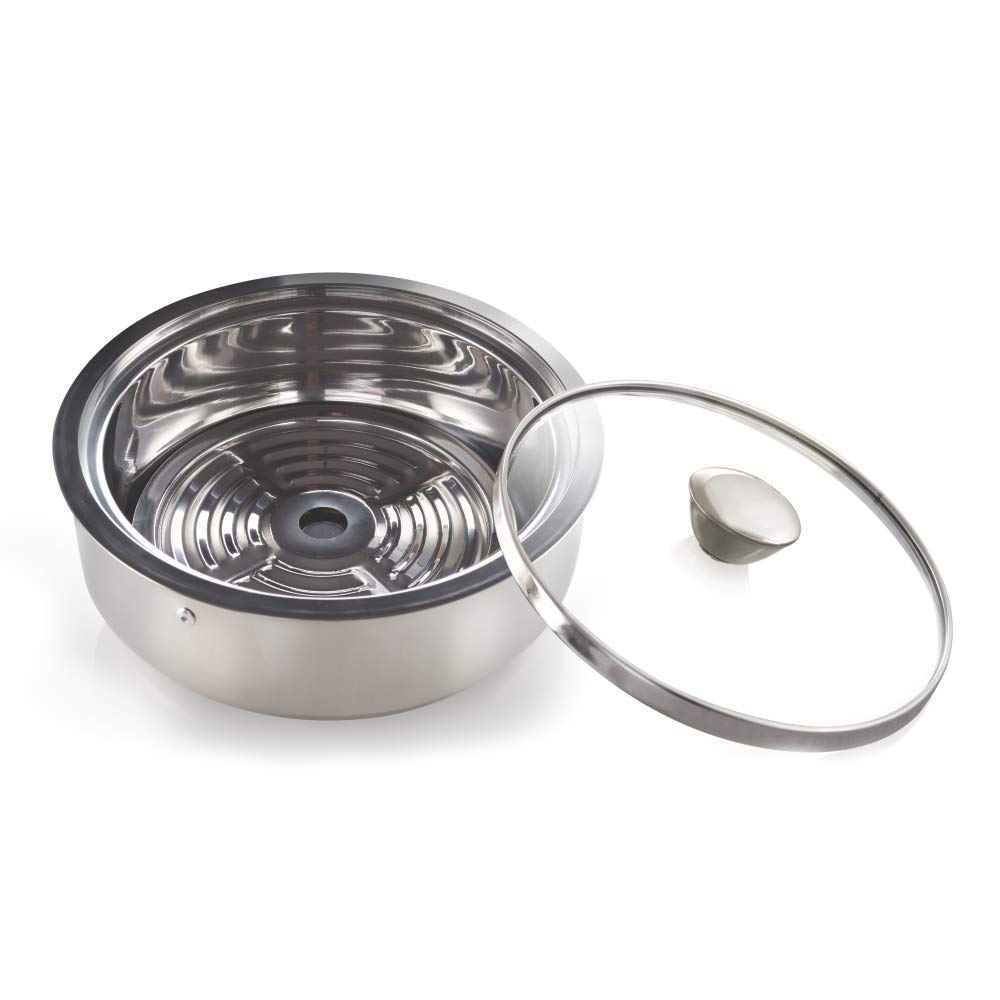 Borosil Servefresh Stainless Steel Insulated Roti Server with Glass Lid | Silver | 1 Pc