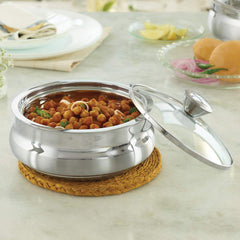Borosil Servefresh Stainless Steel Insulated Handi Server with Glass Lid | Silver | 1 Pc