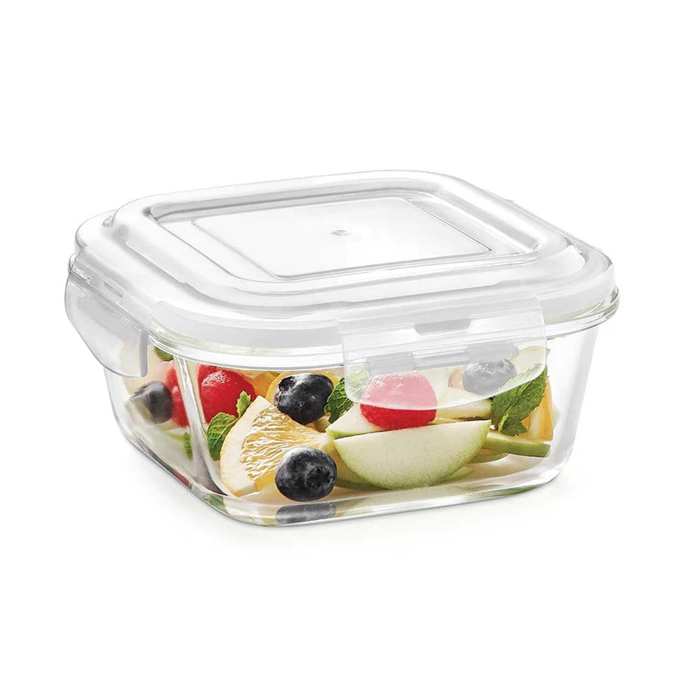 Borosil Klip N Store Square Glass Storage Container | Microwave & Oven Safe | Transparent | 1 Pc