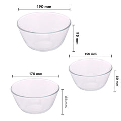 Borosil Glass Mixing Bowl with Blue lid - Set of 3 (500 ML + 900 ML + 1.3L) Oven and Microwave Safe