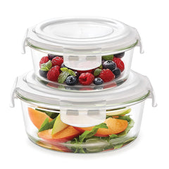 Borosil Klip n Store 240 ML + 400 ML Round Glass Container | Transparent | Set of 2 Pcs