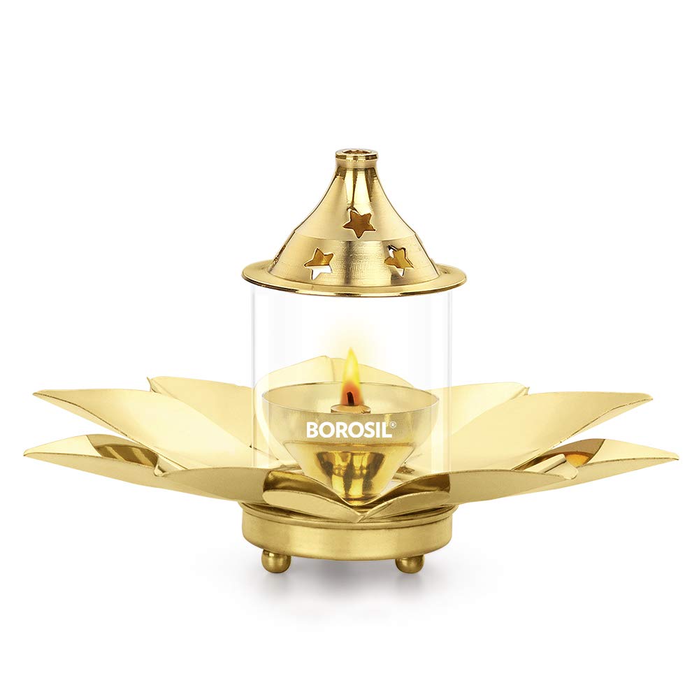 Borosil Brass Kamal Small Akhand Diya | Golden