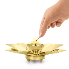 Borosil Brass Kamal Small Akhand Diya | Golden