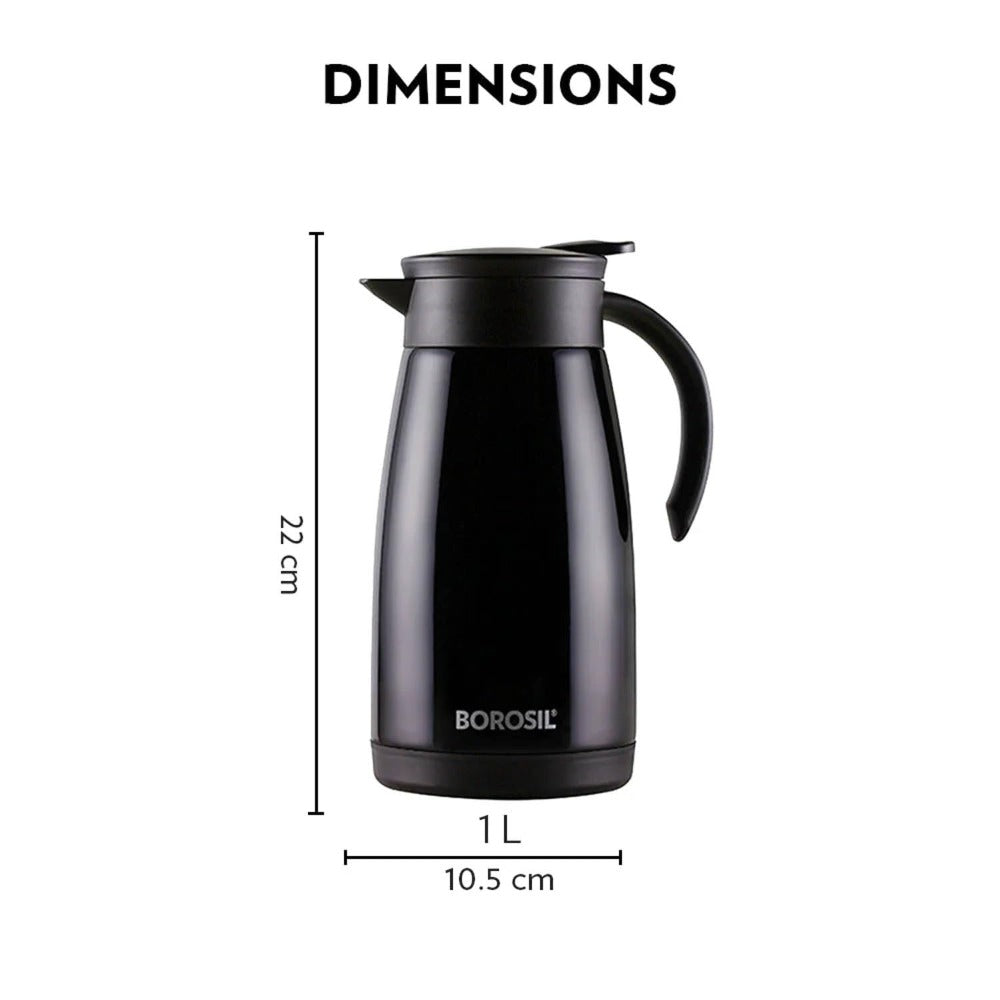 Borosil Insulated Stainless Steel Tea Pot | Hot n Cold | Black