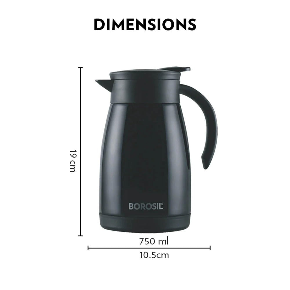 Borosil Insulated Stainless Steel Tea Pot | Hot n Cold | Black