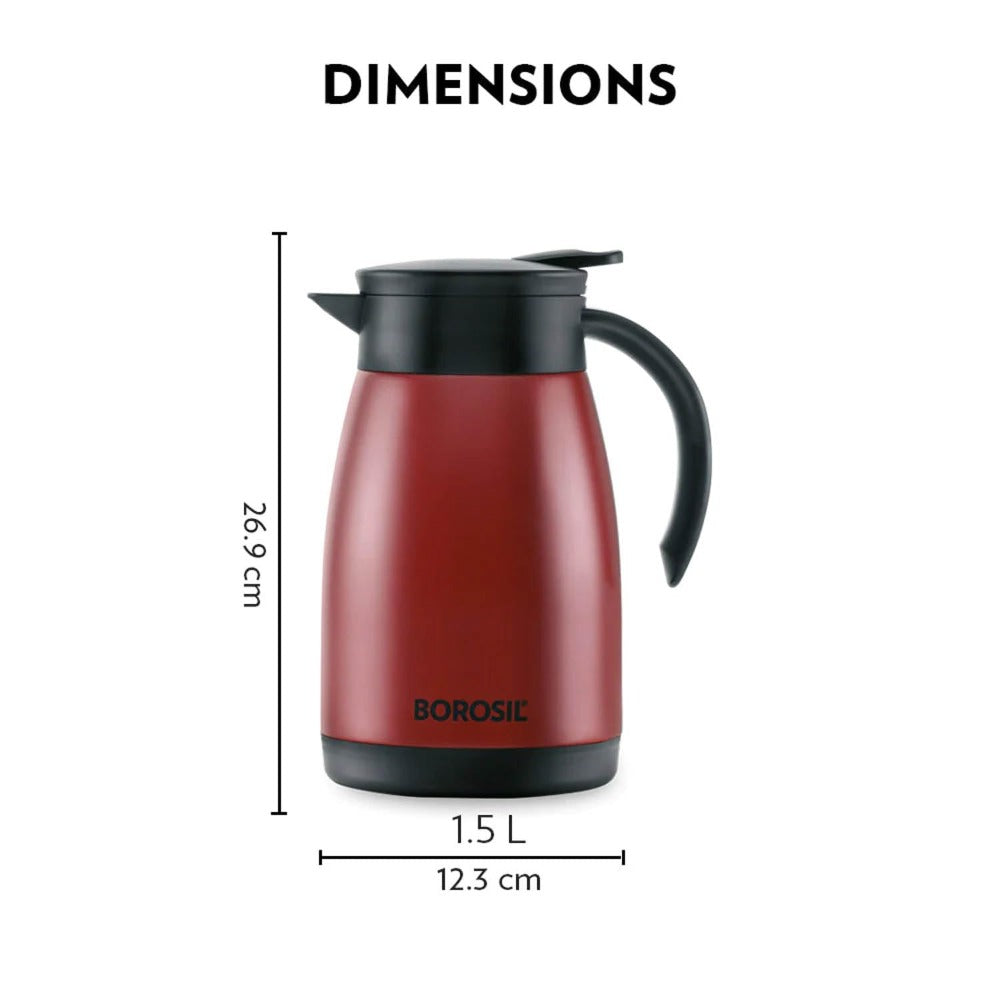 Borosil Insulated Stainless Steel Tea Pot | Hot n Cold | Red