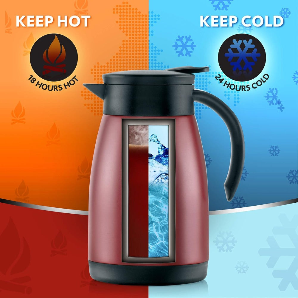 Borosil Insulated Stainless Steel Tea Pot | Hot n Cold | Red