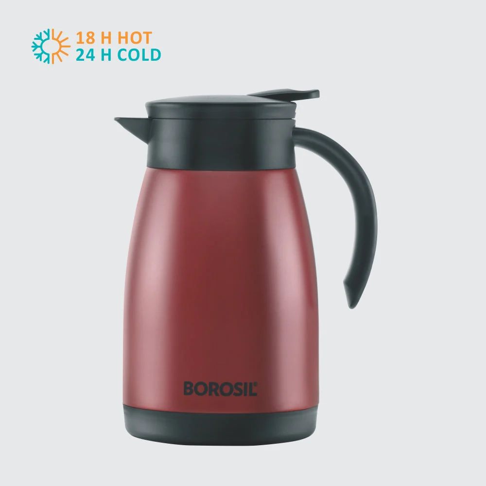 Borosil Insulated Stainless Steel Tea Pot | Hot n Cold | Red