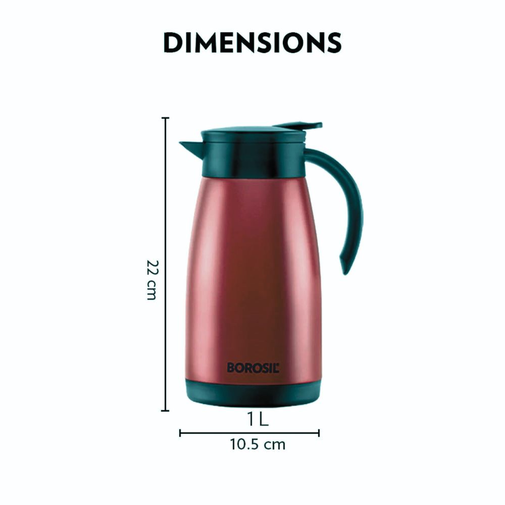 Borosil Insulated Stainless Steel Tea Pot | Hot n Cold | Red