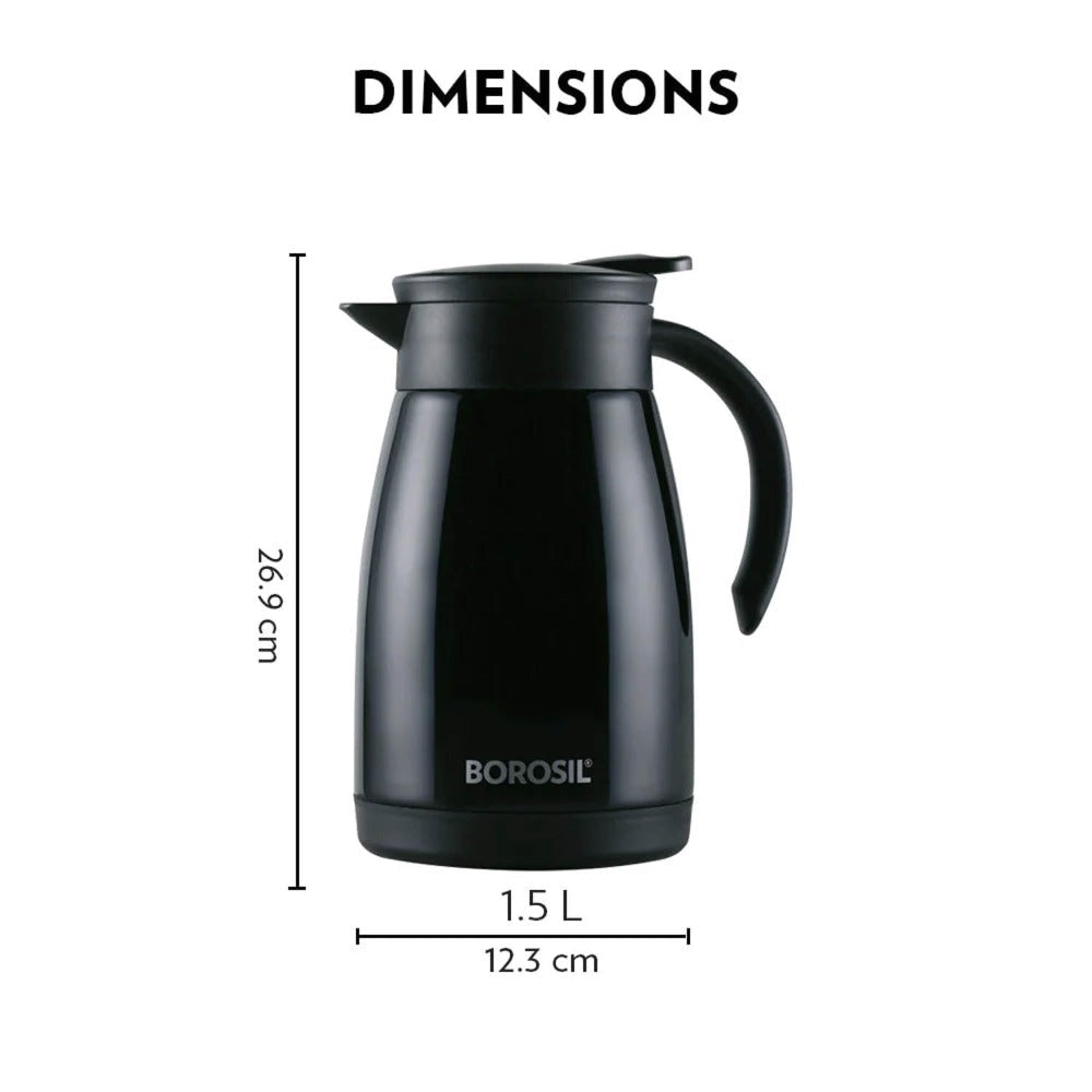 Borosil Insulated Stainless Steel Tea Pot | Hot n Cold | Black