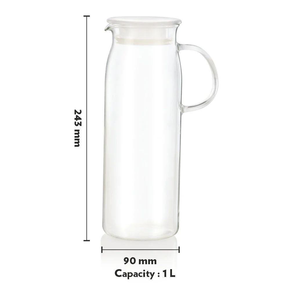 Borosil Aqua Set - 1000 ML Jug + 6 Vision Glasses | Transparent | Set of 7 Pcs
