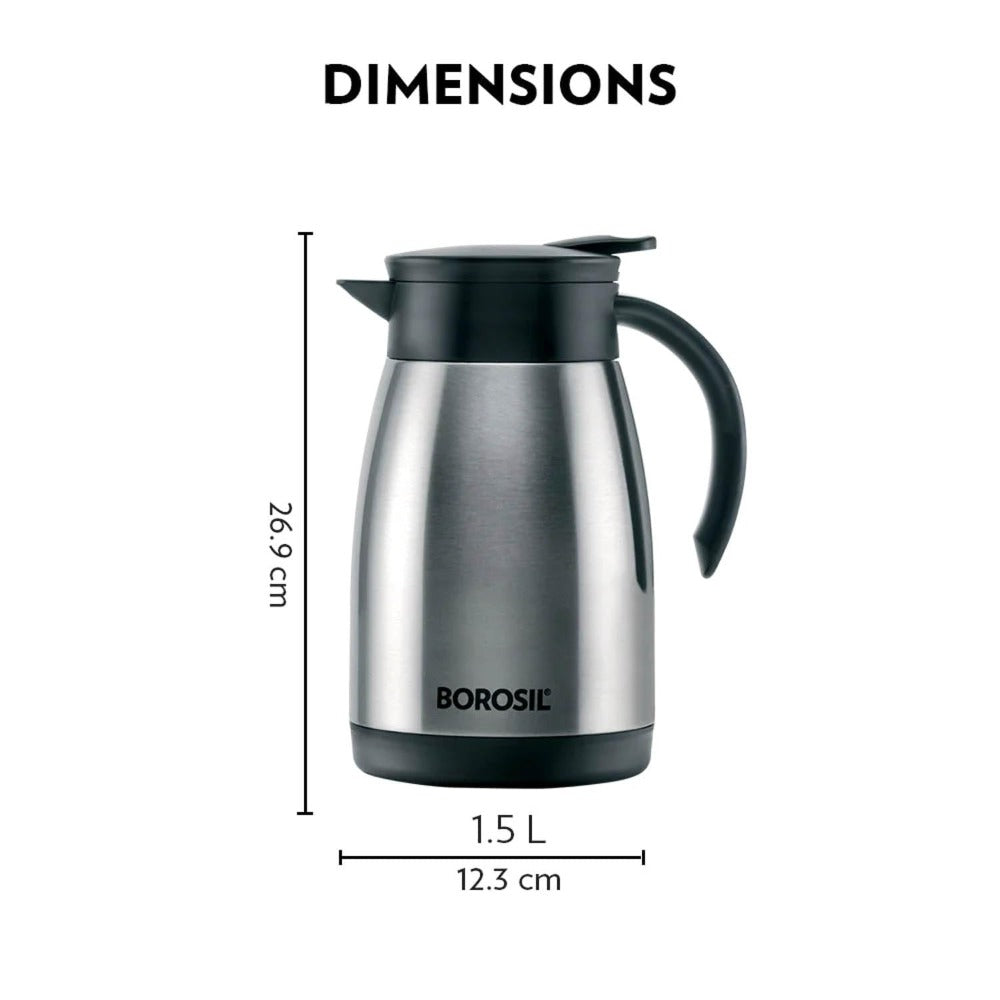 Borosil Insulated Stainless Steel Tea Pot | Hot n Cold | Silver